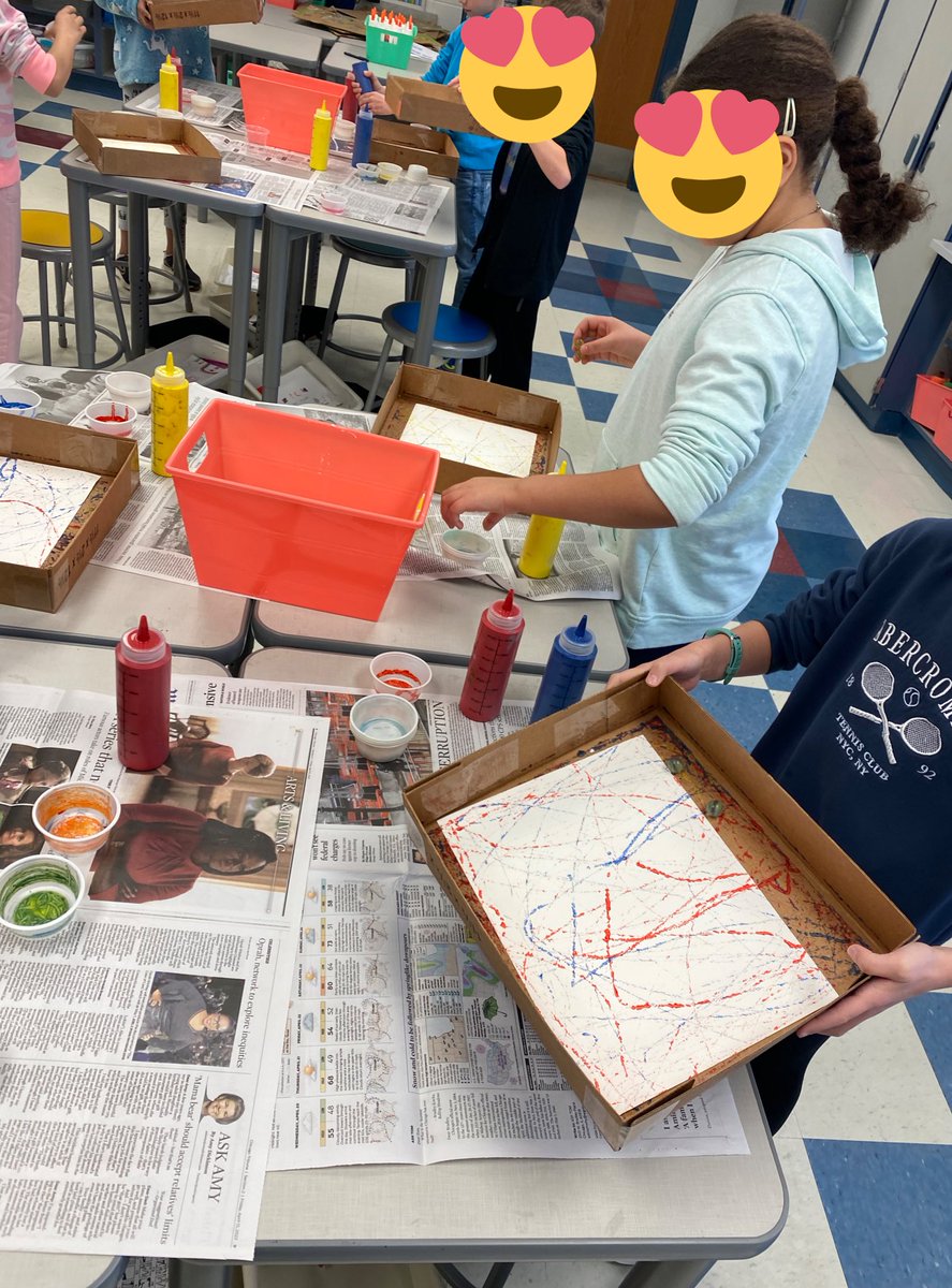 mchick00's tweet photo. 3rd grade had so much fun doing Jackson Pollack style marble painting! #D60learns https://t.co/AnEP1h9GO3