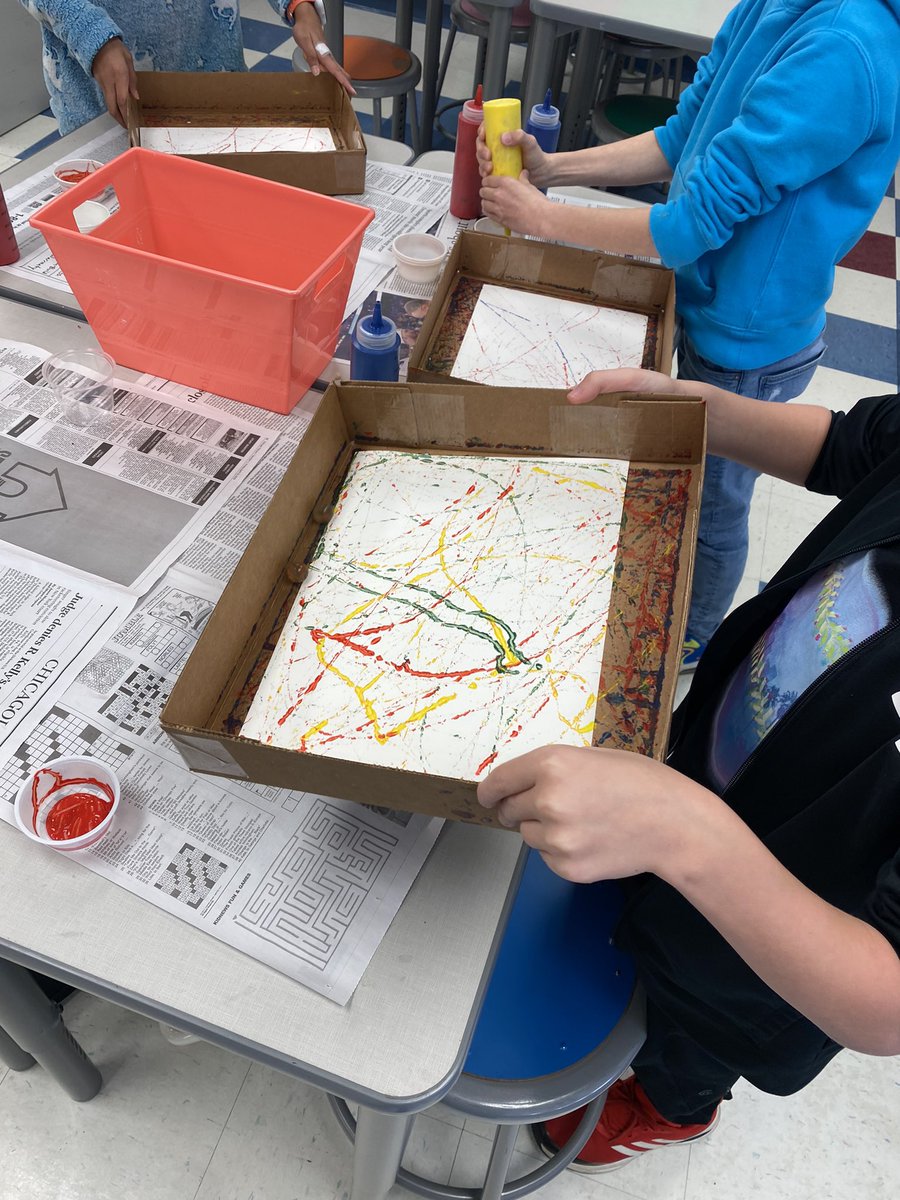 mchick00's tweet photo. 3rd grade had so much fun doing Jackson Pollack style marble painting! #D60learns https://t.co/AnEP1h9GO3