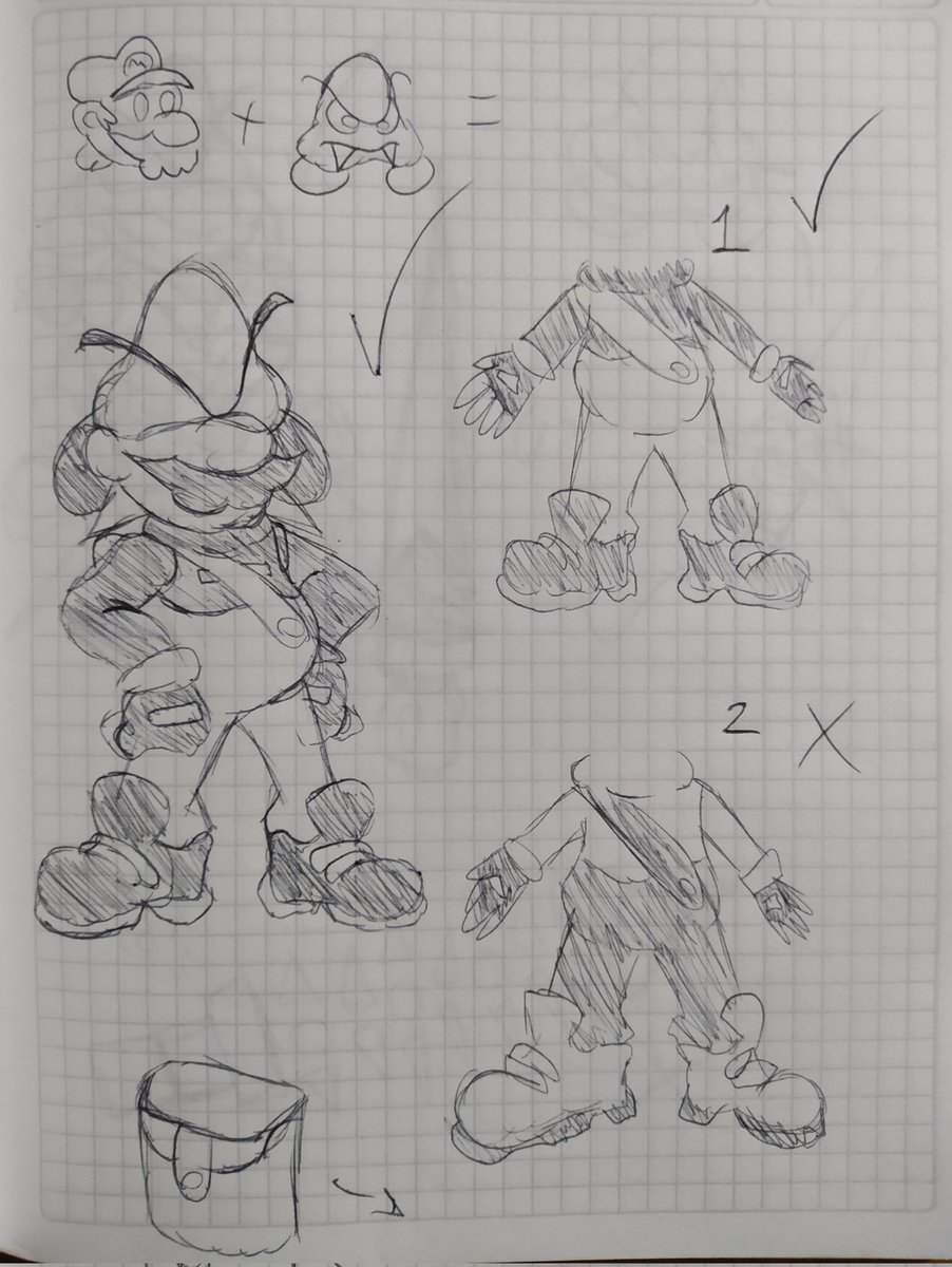 I love so much #minusworld created by @Inferno_Plumber, so, in class I finally made an #minusworldoc! His name is Gaambo and is a Mario + Goomba.

Final draw - Original Sketch