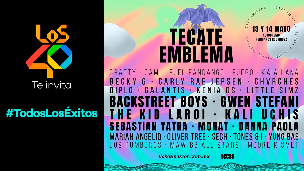 los40mx's tweet photo. Gana ahora tu boleto doble para Emblema, sólo debes mencionar en este post tu canción favorita de tres artistas que figuren en el line up del festival. (Los ganadores se elegirán de forma aleatoria). https://t.co/04T133mBhL