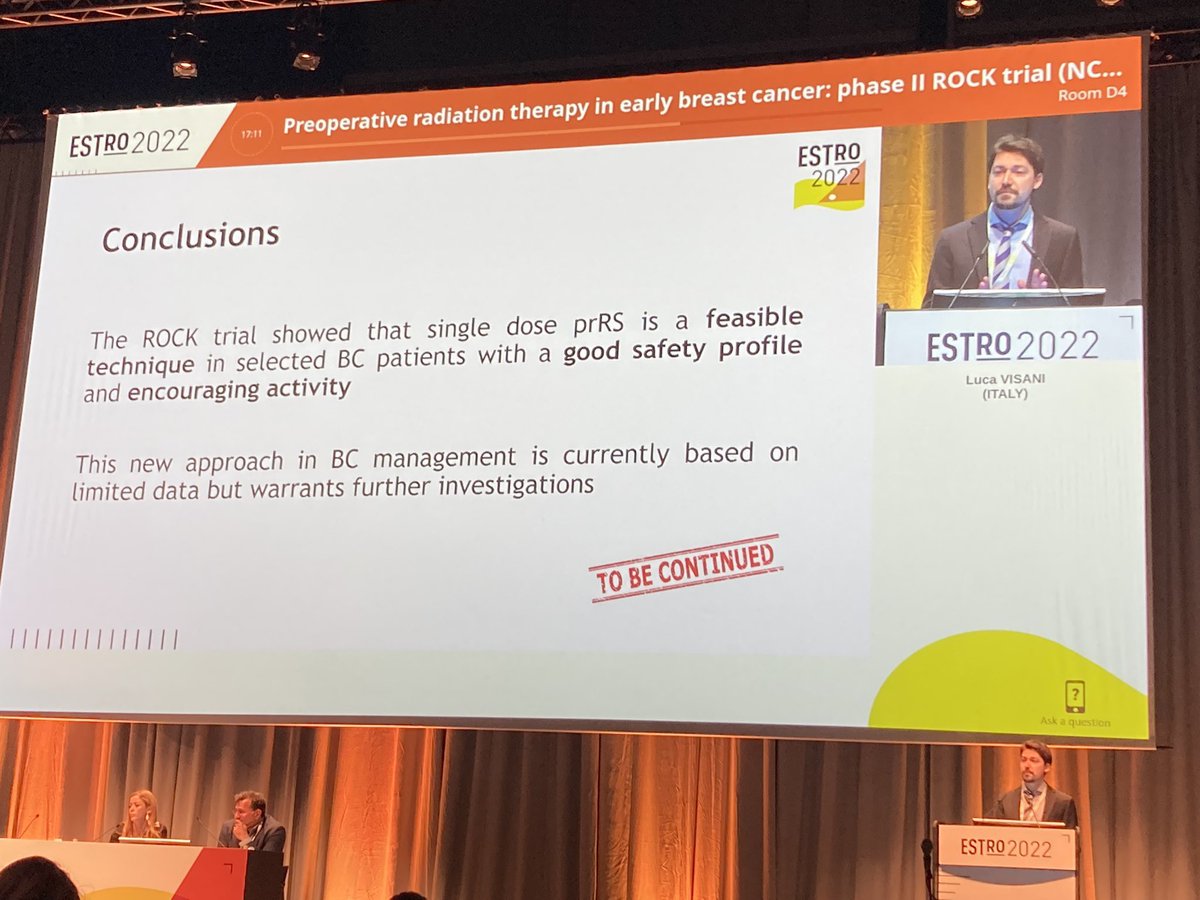 Time for a paradigm shift? ROCK phase II trial shows an excellent safety profile of preop SBRT for #breastcancer #ESTRO2022