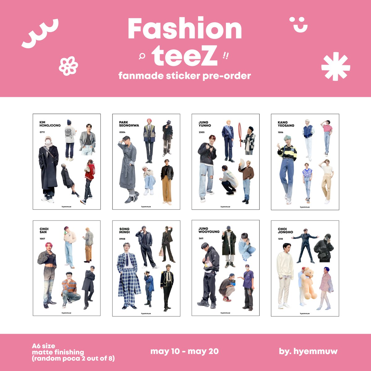 Ateez Sticker - 𝗙𝗮𝘀𝗵𝗶𝗼𝗻𝘁𝗲𝗲𝗭
by hyemmuw

period : may 10-20
form and details : tiny.cc/FashionteeZ

💗‼️