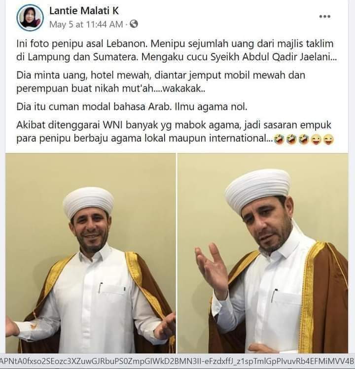 Sedih ya bangsaku gampang banget diboongi sama orang hanya dengan modal bahasa Arab dan hidung serta Quont*l Arab. 

Ya karena mabok agama.
<a href="/JinNonik/">Jane Airen</a> <a href="/SimbokeSarah/">Simboke Sarah🐣</a> <a href="/AlvaOmega_/">MEGA</a>