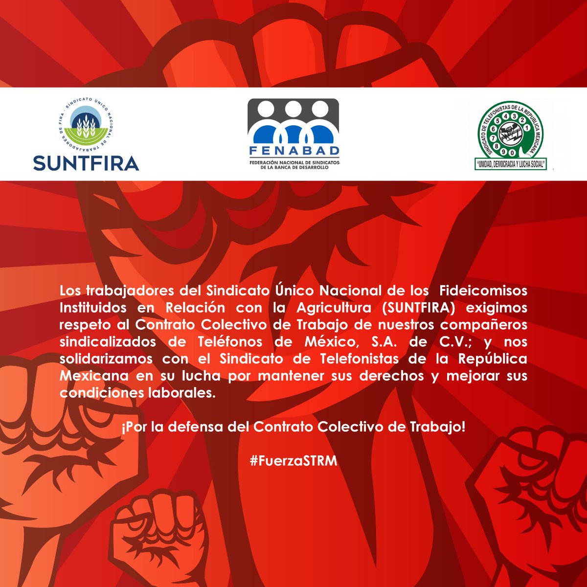 MiLoaizaS's tweet photo. @suntfira @Telefonistas @TelefonistaSTRM @HernandezJuarez Nadie por encima de los derechos de loa trabajadores.
#CCT.
#UnidosSomosMas
#FuerzaSTRM
#FENABAD
@Telefonistas
@TelefonistaSTRM
@HernandezJuarez https://t.co/bIle1J5o5V