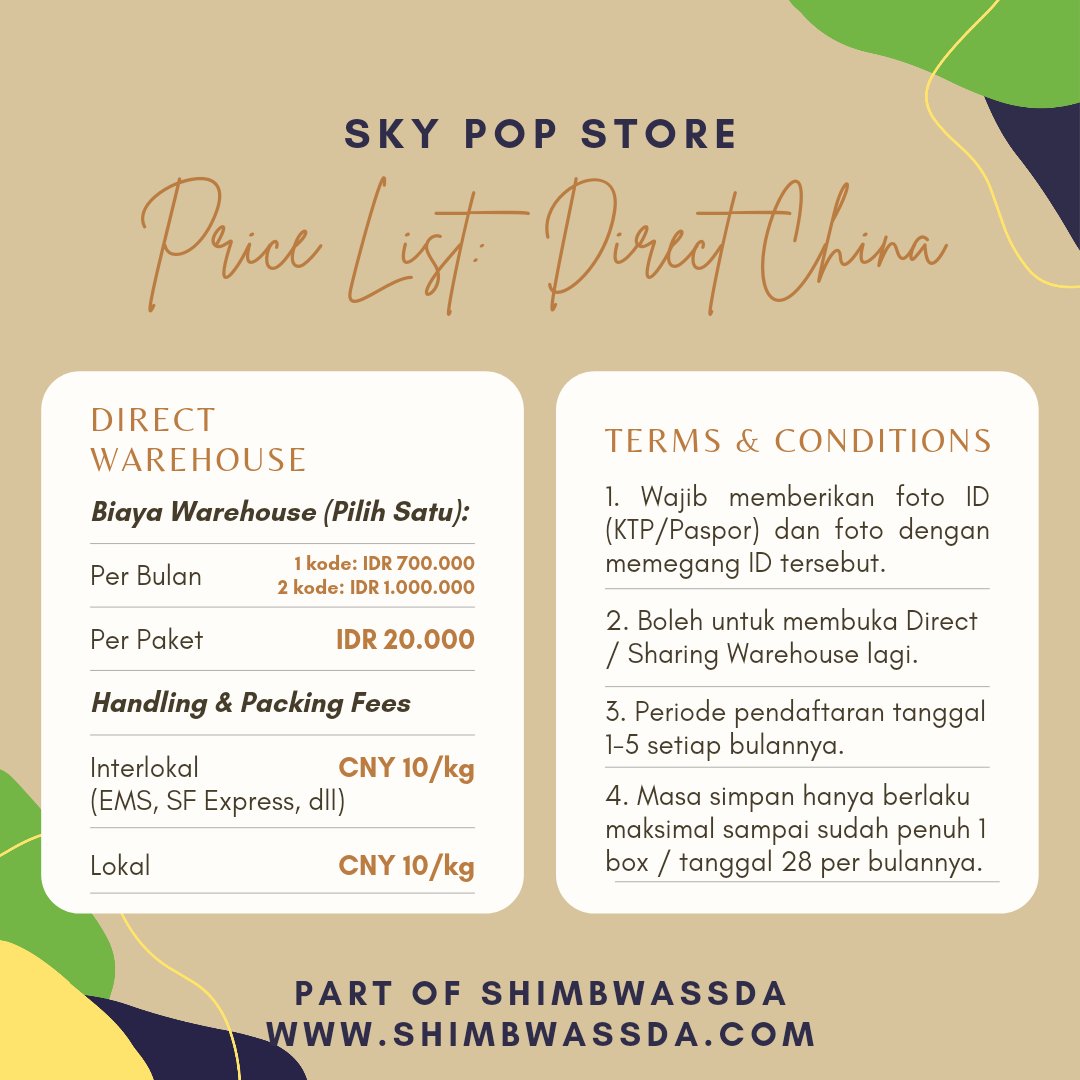 skypopstore's tweet photo. 💚 OPEN FOR WAREHOUSE KOREA &amp; CHINA 💚

✅ Sharing Warehouse Korea
✅ Sharing Warehouse China
✅ Direct Warehouse China (2 slots only)

Open sampai akhir bulan, hanya untuk biaya per tracking.

Based in Surabaya

Silahkan DM jika berminat yaa 😊🙏 https://t.co/lK9TuaU1hJ