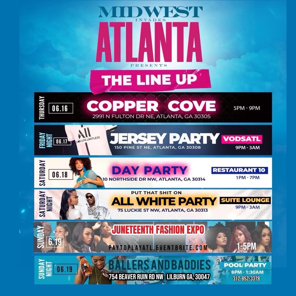 Amazon_Goddess_'s tweet photo. June 19th
❣️The Sexiest Fashion Show / Day Party ☀️
👕Fashion | 🍴Food | 💨Hookah | 🥂Drinks | 🛍Vendors | 🎧Djs 
Atlanta Takeover ✈️ 1pm—5pm 
🚨Presented By @paytoplay_ent  

#DreamQueens #PayToPlayTour https://t.co/nAHcpmSaKM