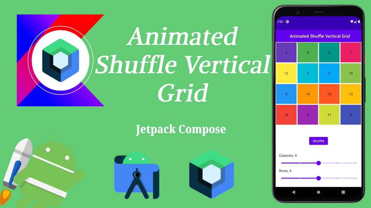 MakeItEasyDev's tweet photo. #AndroidDev #Kotlin #100DaysOfCode #AnimatedShuffle #VerticalGrid #Sliders #Saveable #BoxWithConstraints #AnimationSpec #TopAppBar #MakeItEasyDev #Developer #Programmer #Navigation

Implement Animated Shuffle Vertical Grid in Jetpack Compose

Video link -
https://t.co/GrvAXWmwCB https://t.co/RHAJwZxwpD