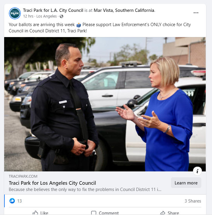 WSsuncatcher's tweet photo. It's what you DON'T see that bothers me so much about this photo. NO badge, NO L.A.P.D. markings on the uniform, and the fact that they are positioned purposely NOT to show the L.A.P.D. logo on ANY of the vehicles. #CD11 #TraciPark #LAPDPacific https://t.co/avSL9FrJUG