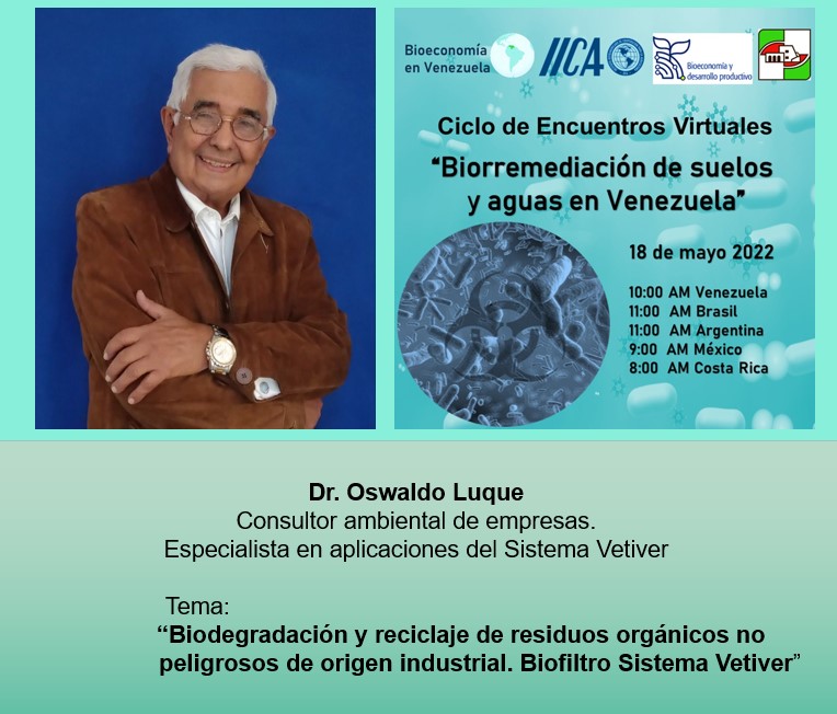 El Dr Luque es el creador del Biofiltro Sistema Vetiver, probado a nivel industrial en Venezuela por más de 23 años, para biodegradar sub-productos orgánicos  no peligrosos y transformarlos en productos aptos para actividades de jardinería o agrícolas a pequeña escala