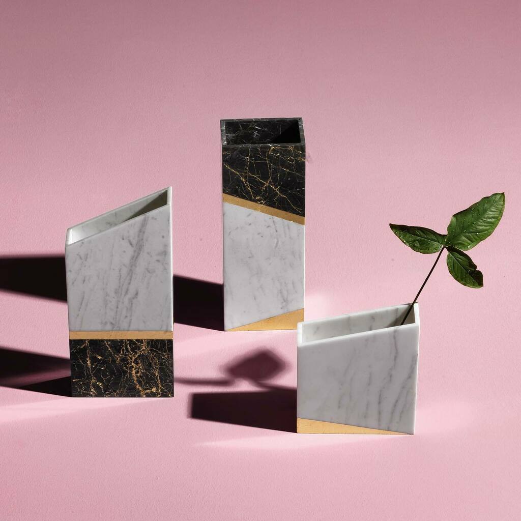 The Chimney Marble Vases are part of the Alex Mint collection by Alexia Mintsouli. The collection takes inspiration from strong, geometric shapes and as a result, the vase's details are produced as perfectly clean-cut shapes, embelished with gold leaf detailing.
The Chimney …