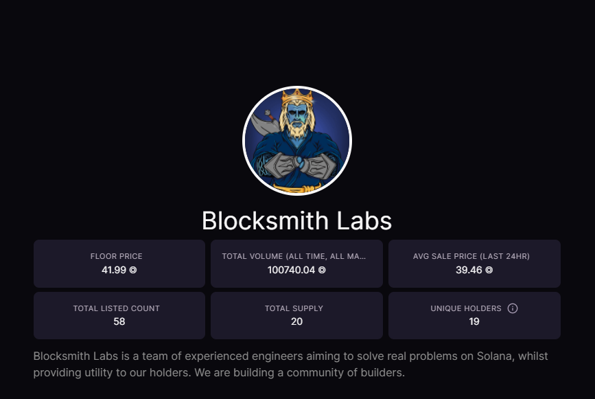 mostwantedimran's tweet photo. Been bullish on @BlocksmithLabs since day 1, they are doing so much better than all the collections on @solana NFTs now https://t.co/7vOk6TaDEZ