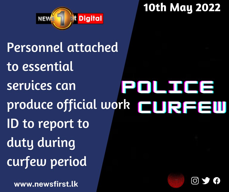 NewsfirstSL's tweet photo. Personnel attached to essential services can produce official work ID to report to duty during curfew period: Senior Police Spokesperson
#SLnews #News1st #SriLanka #lka #Curfew #OfficialWork https://t.co/BB7Ol8PUvD