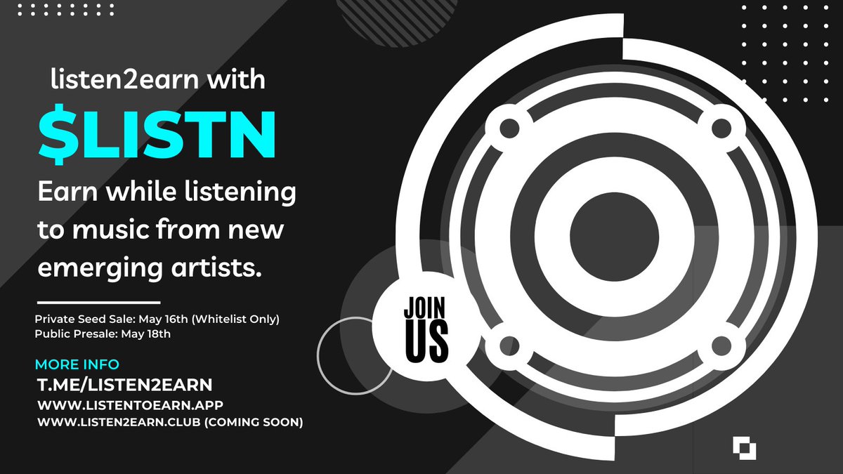 Our #WHITELIST #SWEEPWIDGET is incoming for our Private Seed Sale happening Wednesday, May 16th. Stay tuned. Get ready #LISTNERS Big things coming for $LISTN

#DeFi #BSC #Listen2Earn #EarnCrypto #WL #Whitelist $LISTN #DXSale #Crypto
