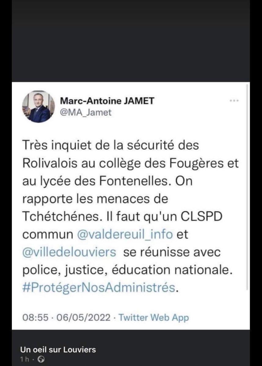 Assembly of Chechens of Europe (@chechenseurope) on Twitter photo Un maire publie sans aucun gêne un tweet avec un message de stigmatisation de tous les élèves d’origine Tchétchène. M. Le Maire: « Tchétchène » est une origine et non pas une menace. <a href="/MA_Jamet/">Marc-Antoine JAMET</a> A suivre… <a href="/TergamI/">Tergam Info</a> <a href="/rglucks1/">Raphael Glucksmann</a> <a href="/BFMTV/">BFMTV</a> <a href="/Dunja_Mijatovic/">Dunja Mijatovic</a> <a href="/CommissionerHR/">Commissioner for Human Rights</a> <a href="/Sam_hanryon/">Samuel H</a> Un maire publie sans aucun gêne un tweet avec un message de stigmatisation de tous les élèves d’origine Tchétchène. M. Le Maire: « Tchétchène » est une origine et non pas une menace. <a href="/MA_Jamet/">Marc-Antoine JAMET</a> A suivre… <a href="/TergamI/">Tergam Info</a> <a href="/rglucks1/">Raphael Glucksmann</a> <a href="/BFMTV/">BFMTV</a> <a href="/Dunja_Mijatovic/">Dunja Mijatovic</a> <a href="/CommissionerHR/">Commissioner for Human Rights</a> <a href="/Sam_hanryon/">Samuel H</a>