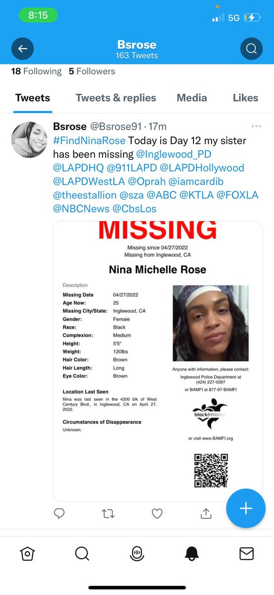 cljaus's tweet photo. @Twitter Why would you block an account of someone who is posting a flyer for their missing sister? Where is the violation? @Bsrose91 @TwitterSupport https://t.co/rcp9hgbszG