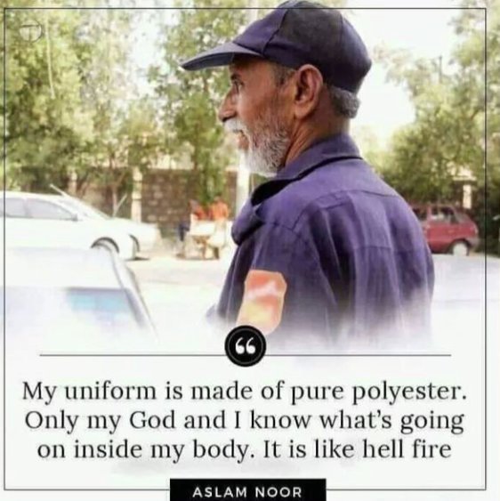 RoohaTehreem's tweet photo. Kindly raise your voice on Social Media. Cotton Uniforms should be produced for security guards and other workers.If there are any workers in your office wearing this stuff, kindly take step to change. Be the first drop of rain.#BanPolyesterUniforms #Summer #caretheworkers https://t.co/X9YQsIh7EC