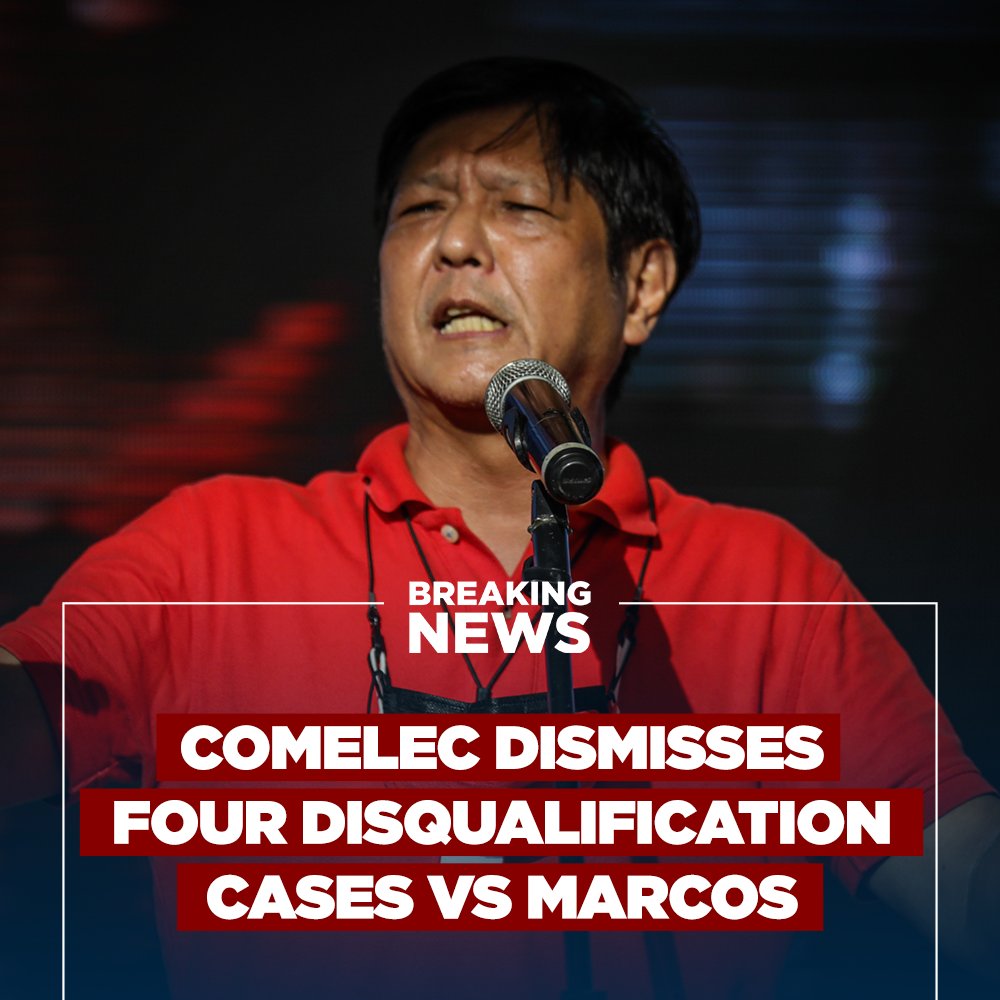 PhilippineStar's tweet photo. The Commission on Elections en banc on Tuesday affirms the dismissal of four disqualification cases against presidential bet and former senator Ferdinand "Bongbong" Marcos Jr., a day after #HalalanPH2022. https://t.co/ne5cEa0Ser