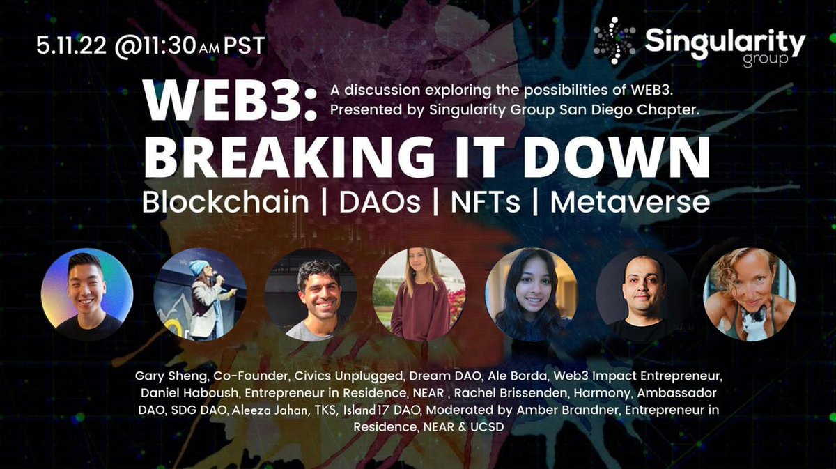 u_singularity's tweet photo. Join us as we hear from leaders bringing game changing ideas to life by embracing web3 technology and new models of governance.

Blockchain, smart contracts, DAO’s, NFT’s:
How do these tools help us create and how are communities of action using these tools? https://t.co/iHa3O8I5Ky