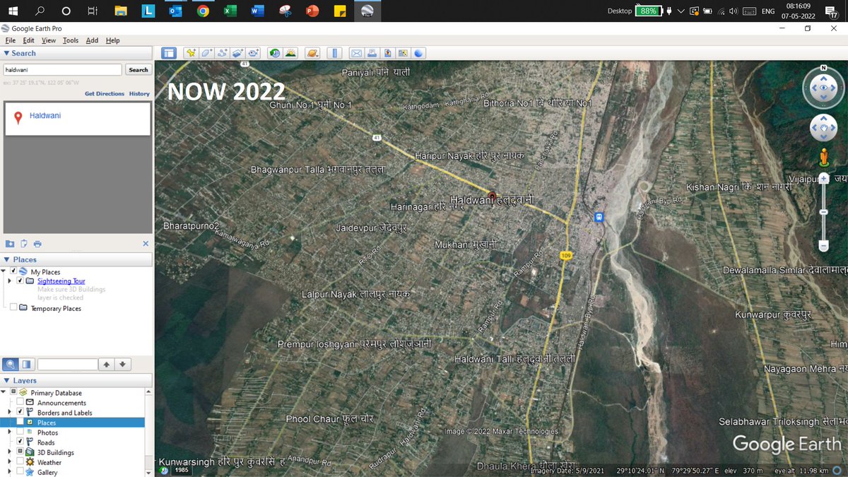Js1255J's tweet photo. Save Haldwani @PMOIndia @DNainital @pushkardhami @nstomar  See the condition of Haldwani from 1985 to 2022. Agriculture has almost ruined, people have sold off their agriculture lands for colonies, shwrooms, shops and factories. Can we do something to save the agricultural lands? https://t.co/HaSFQoy3ij
