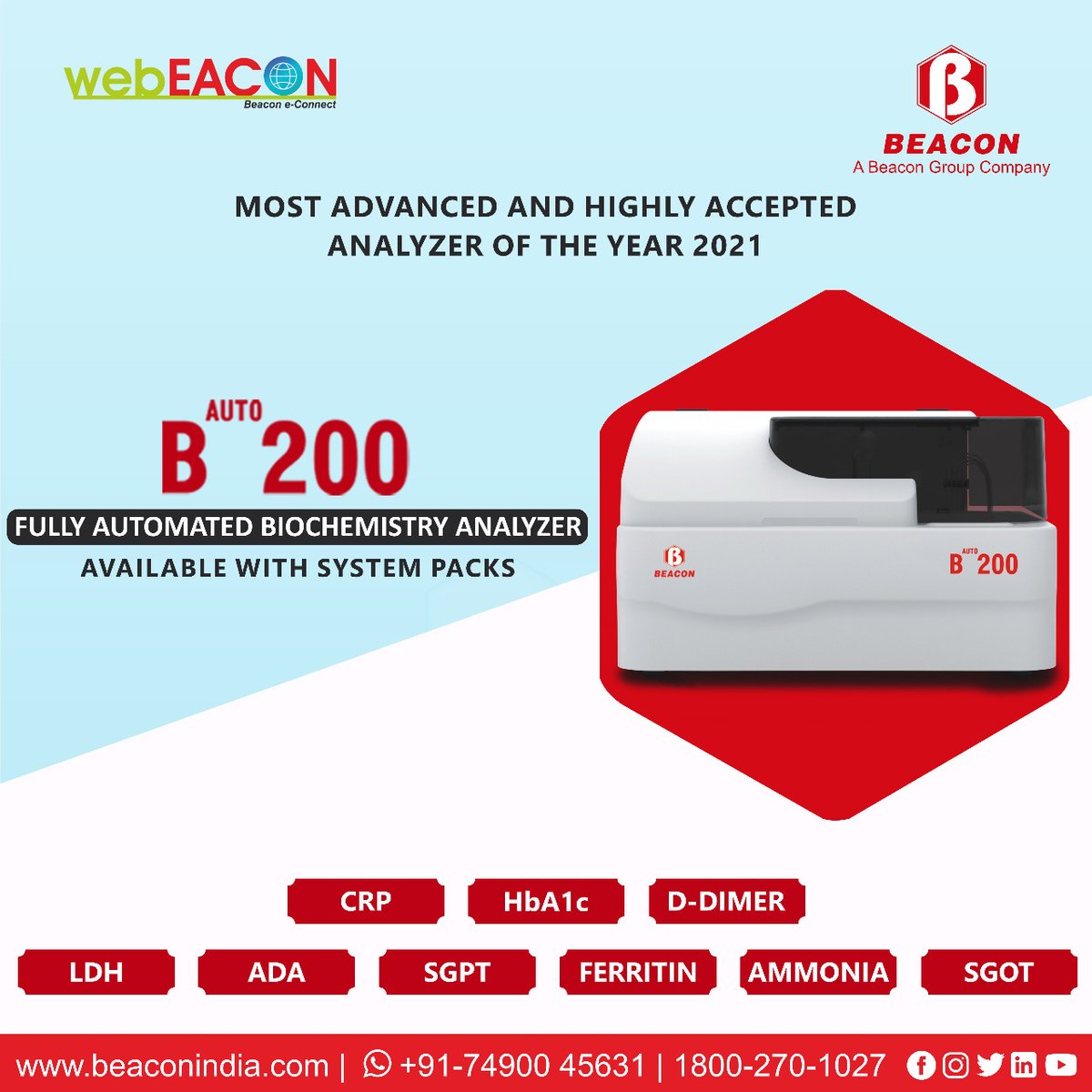 BeaconGroupIND's tweet photo. THE MOST ADVANCED AND HIGHLY ACCEPTED ANALYZER OF THE YEAR 2021
Fully Automated Biochemistry Analyzer B Auto 200!

To know more;
📲WhatsApp us now;
https://t.co/YJ0PUC1jOW

#bauto200 #biochemistry #analyzer #analyser #advanceequipment #bio #fullyauto #beacongroupindia #CRP #HbA1c https://t.co/TJ9PK1GTzr