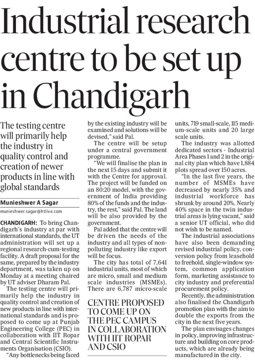 <a href="/HTPunjab/">HT Punjab</a> #Chandigarh #Industry #research #testing