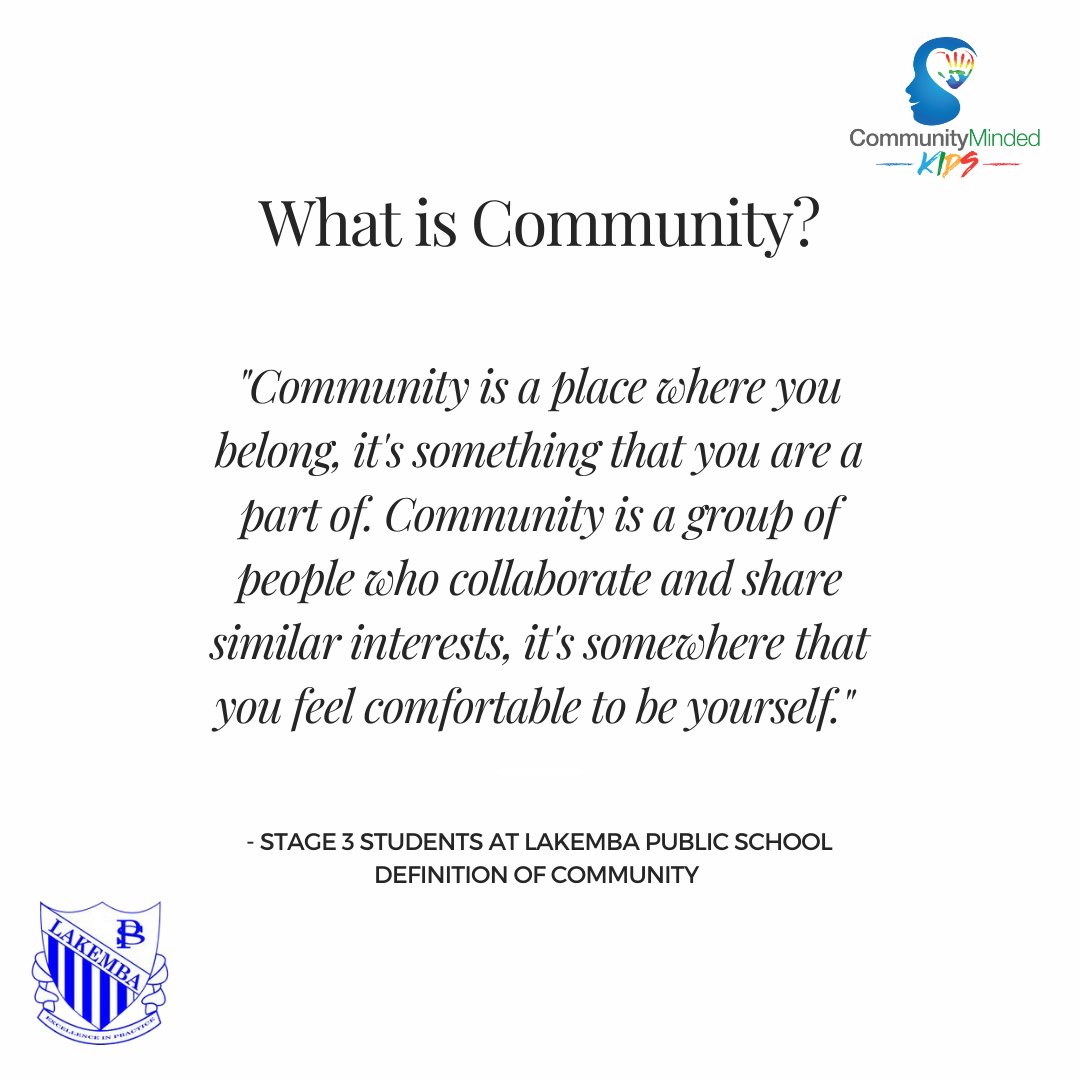 Community Defined by Stage 3 Students at Lakemba Public School.

#community #definecommuntiy #discovering community #communitybuilding #communitylessons #communitymindedkids #cmk #communityprogram #stage3education #nswschools
