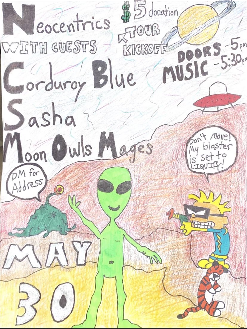 neocentrics's tweet photo. ✨ONE MORE LOCAL SHOW BEFORE WE LEAVE FOR TOURRR!!!✨
playing a house show out in nampa may 30th with some of our favorite local friends
@moonowlsmages
corduroy blue
sasha
5pm! $5 donation! dm for address
this’ll be wicked! bring EVERYONE YOU KNOW
SEE YA THERE
#neocentrics https://t.co/YNJMuU6mHX