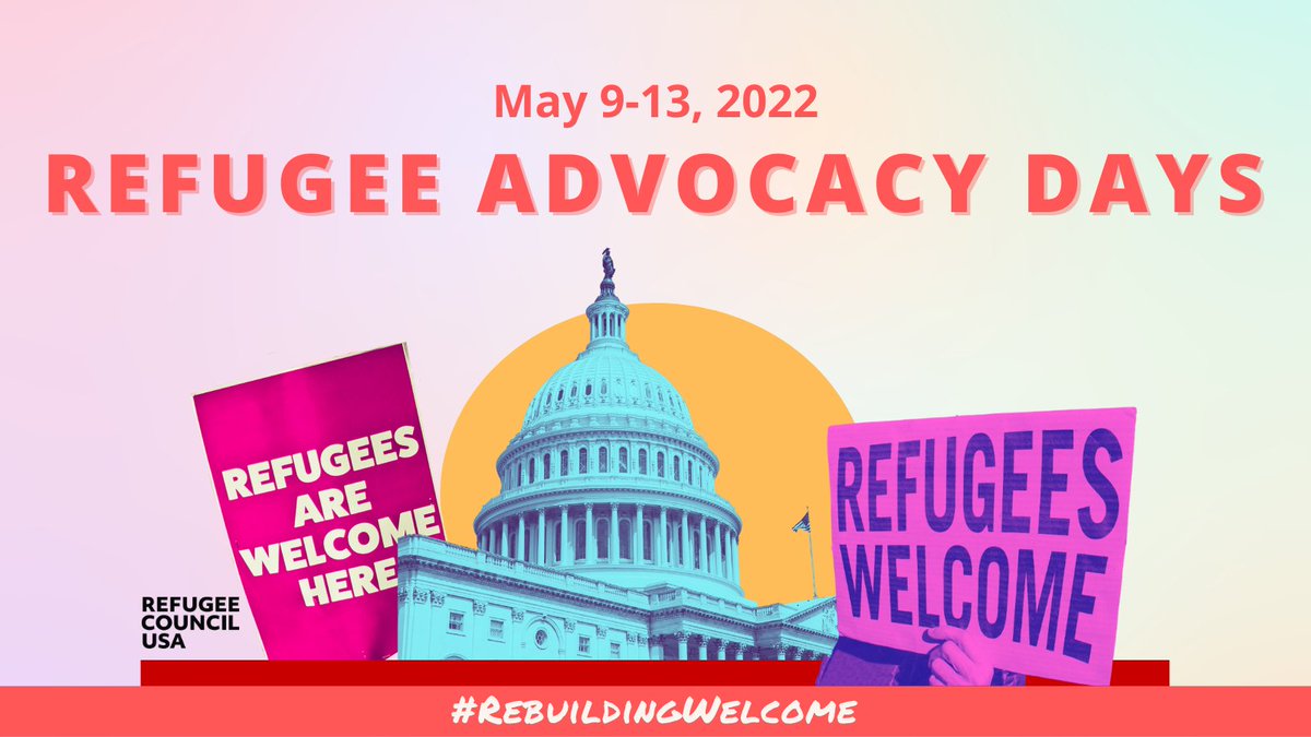 People across the United States are coming together this week to talk to their members of Congress about #RebuildingWelcome! Join the celebration by tweeting your member of Congress about why YOU support welcoming displaced people. #RCUSAAdvocacyDays