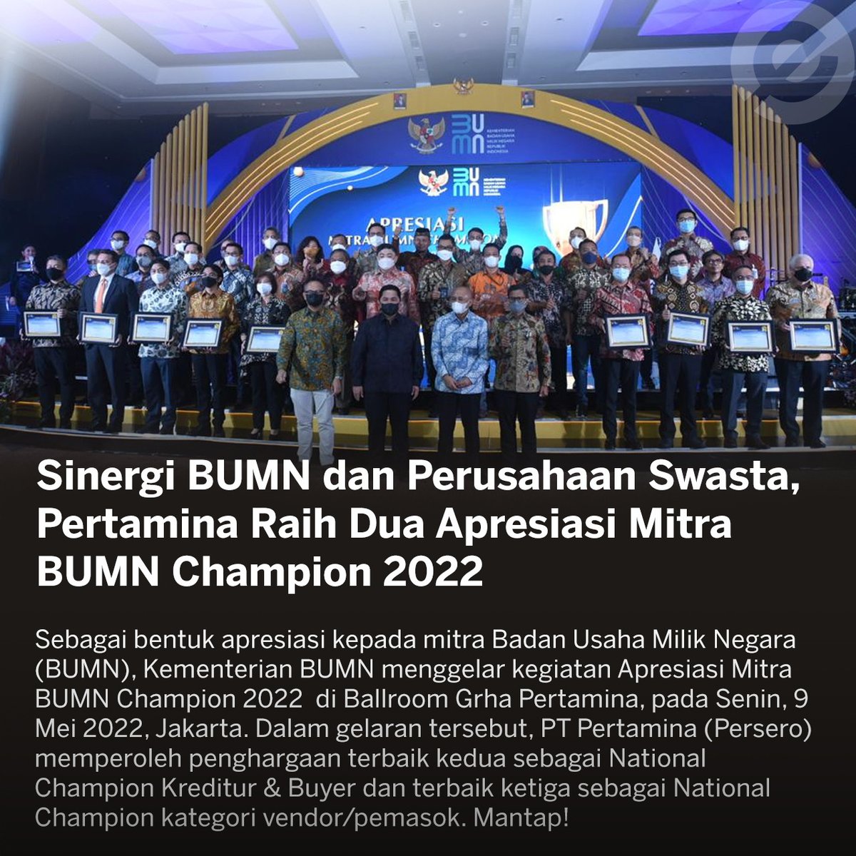 Sinergi BUMN dan perusahaan swasta, Pertamina raih dua apresiasi mitra BUMN Champion 2022.
<a href="/pertamina/">PERTAMINA</a>
@KemenBUMN
#Pertamina
#EnergyToday
#EnergyTodayID