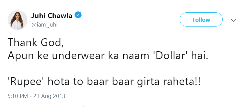 जूही जी, ससम्मान पूछना है कि अंडरवियर सही जगह है न? या गिर गया??