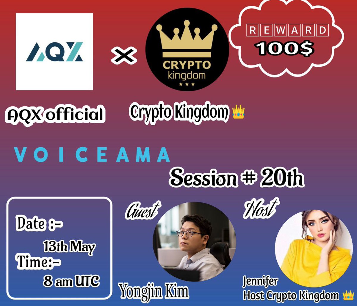 Cryptokingdoms5's tweet photo. AMA with #AQX_OFFICIAL

Prize: 100$ 
Date: May 13th, 2022
Time: 8:00 am UTC
Venue: https://t.co/EqSu2mnMA2

Rules:
1. Follow 
@Cryptokingdoms5 &amp; @AqxCom

2. Like Retweet &amp; Comment Your Questions - Tag 3 friends. https://t.co/gMDatMO3ez