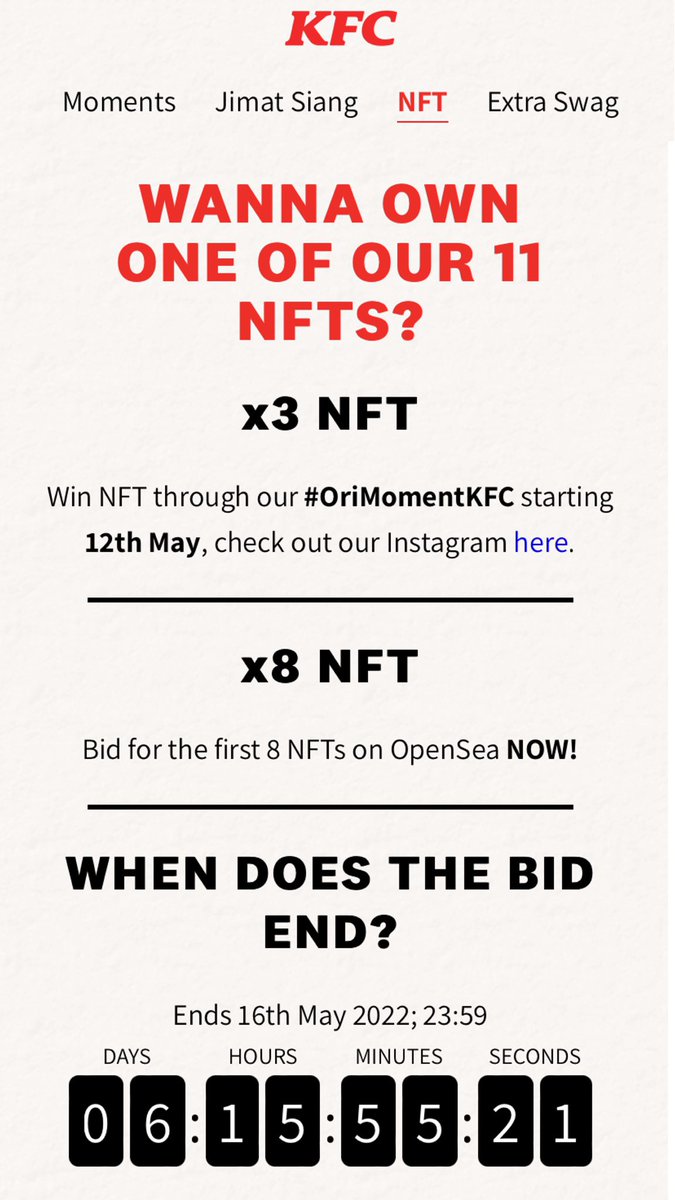 To be honest, the utilities are literally finger lickin’ good! Go here now: itsfingerlickingood.kfc.com.my/nft/
🍗🍗🍗🍗🍗

#OriMomentKFC #ItsFingerLickinGood