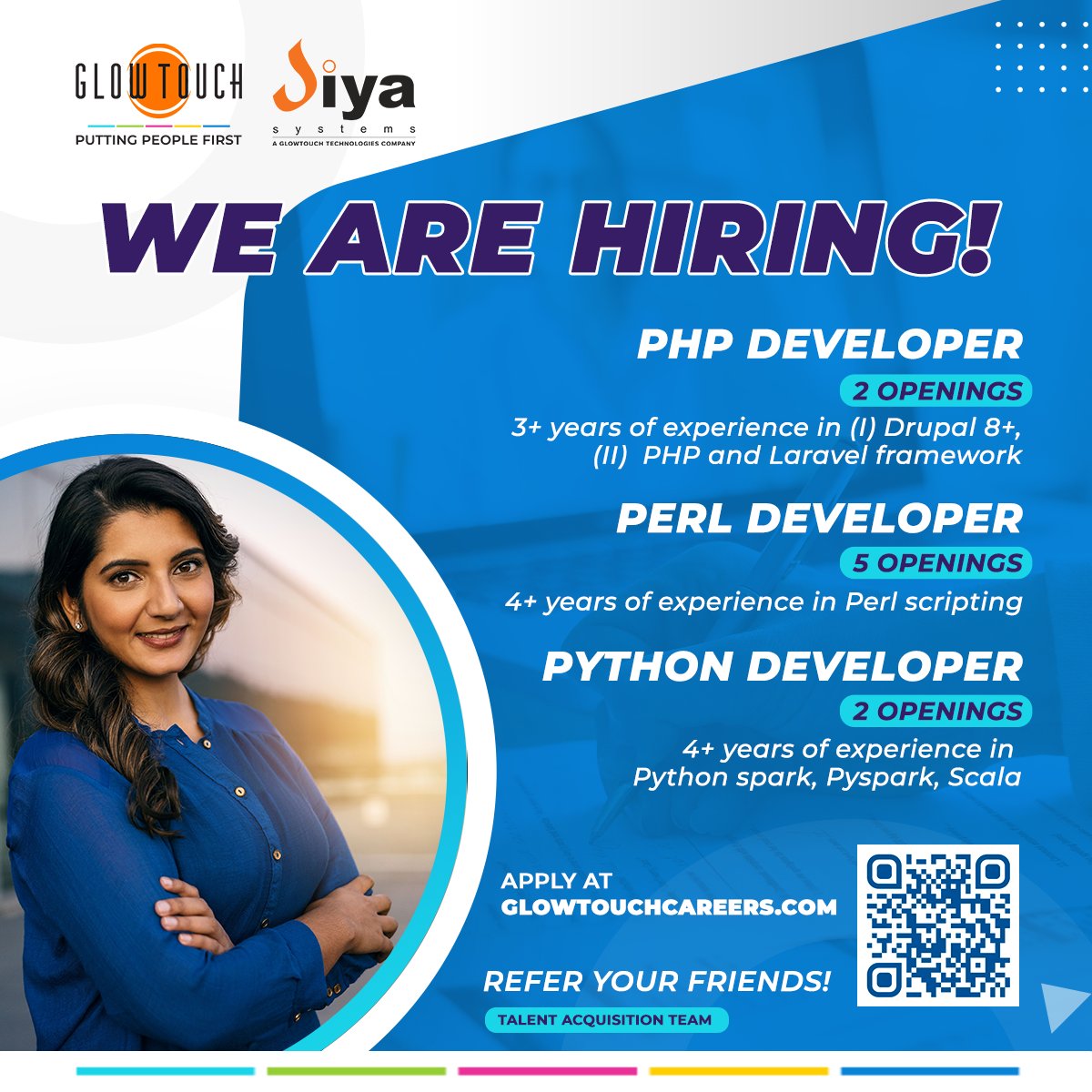 diya_systems's tweet image. You have the skills; we have a need for them. PHP, Perl, and Python developers with 4+ years of experience are encouraged to apply. Your path to growth begins at glowtouchcareers.com.
#Hiring #PHPDeveloper #PerlDeveloper #PythonDeveloper #Diya #GlowTouch