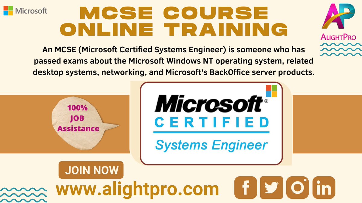 AlightproOnline's tweet photo. MCSE, known as -@ https://t.co/hQ44aHgUpl Microsoft Certified Solutions Expert, is a popular certification path from Microsoft for professionals across various industry sectors.
#mcse #ccna #ccnp #networkingjobs #software #onlinetraining #it #itjobs #cloud #alightpro https://t.co/mWdj3Fw5jL