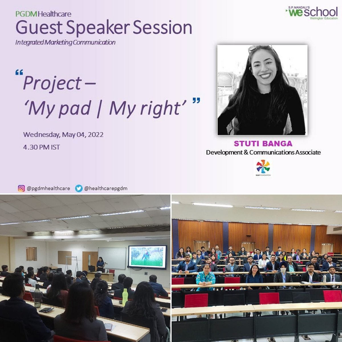 HealthcarePgdm's tweet photo. We were honoured to have Ms. Stuti Banga @stutibanga , from NAB foundation- an initiative from NABARD as a guest speaker for 'Integrated Marketing Communication' session for PGDM Healthcare students.
#pgdmhealthcare #nabard #nabfoundation @welingkarinst https://t.co/ccr8TNt2gj