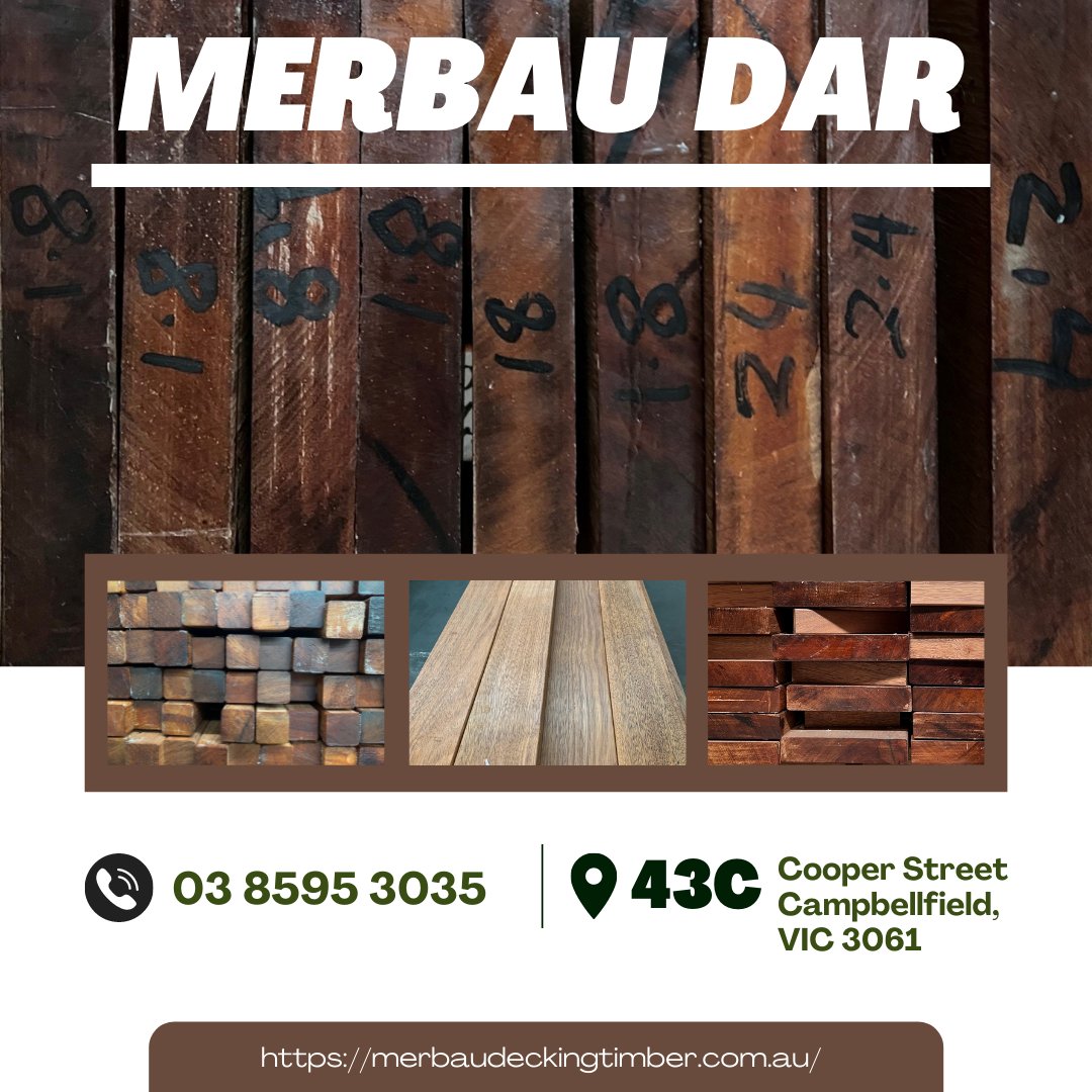 merbaudeckingt1's tweet photo. Merbau Dar is a trendy hardwood choice for its colour and grain. It can be used as feature beams, fencing, gates, pergolas, exterior furniture, screenings and veranda.
https://t.co/x7PsSDbcvy
#merbau #merbaudar #dar #merbaudarMelbourne https://t.co/8brxbwhyyf