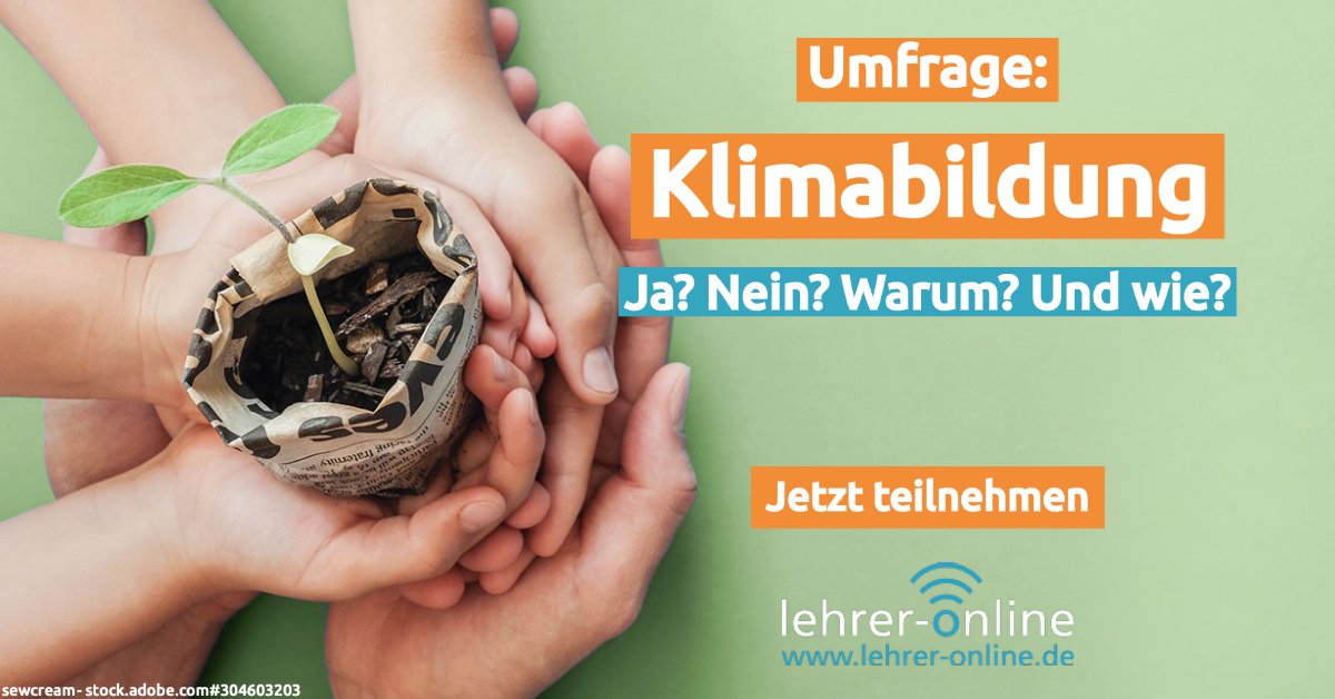 (Wie) Setzt ihr das Thema Klimabildung in eurem Unterricht um? 👩‍🏫 Macht mit bei unserer Umfrage und gewinnt mit etwas Glück einen 25 EUR Gutschein für den Lehrer-Online-Shop. lehrer-online.de/umfrage-lehrer…