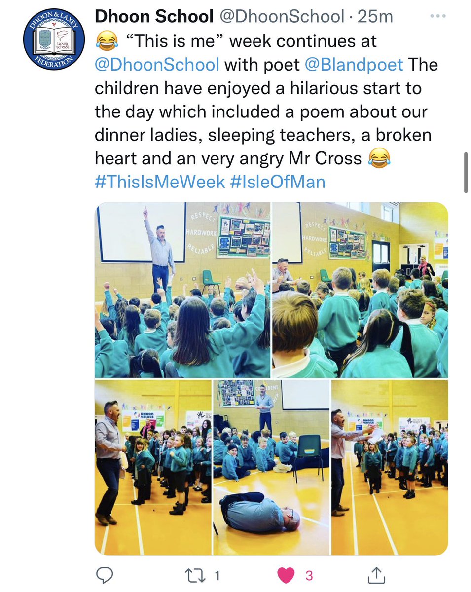 maximjkelly's tweet photo. Iโve been into both schools this morning and the sense of fun, coupled with important learning, is amazing. Our #ThisIsMeWeek is our way of marking #MHAW2022 and the children are having a blast ๐ฅ #IsleOfMan @DhoonSchool @LaxeySchool https://t.co/GwhkXZsROM