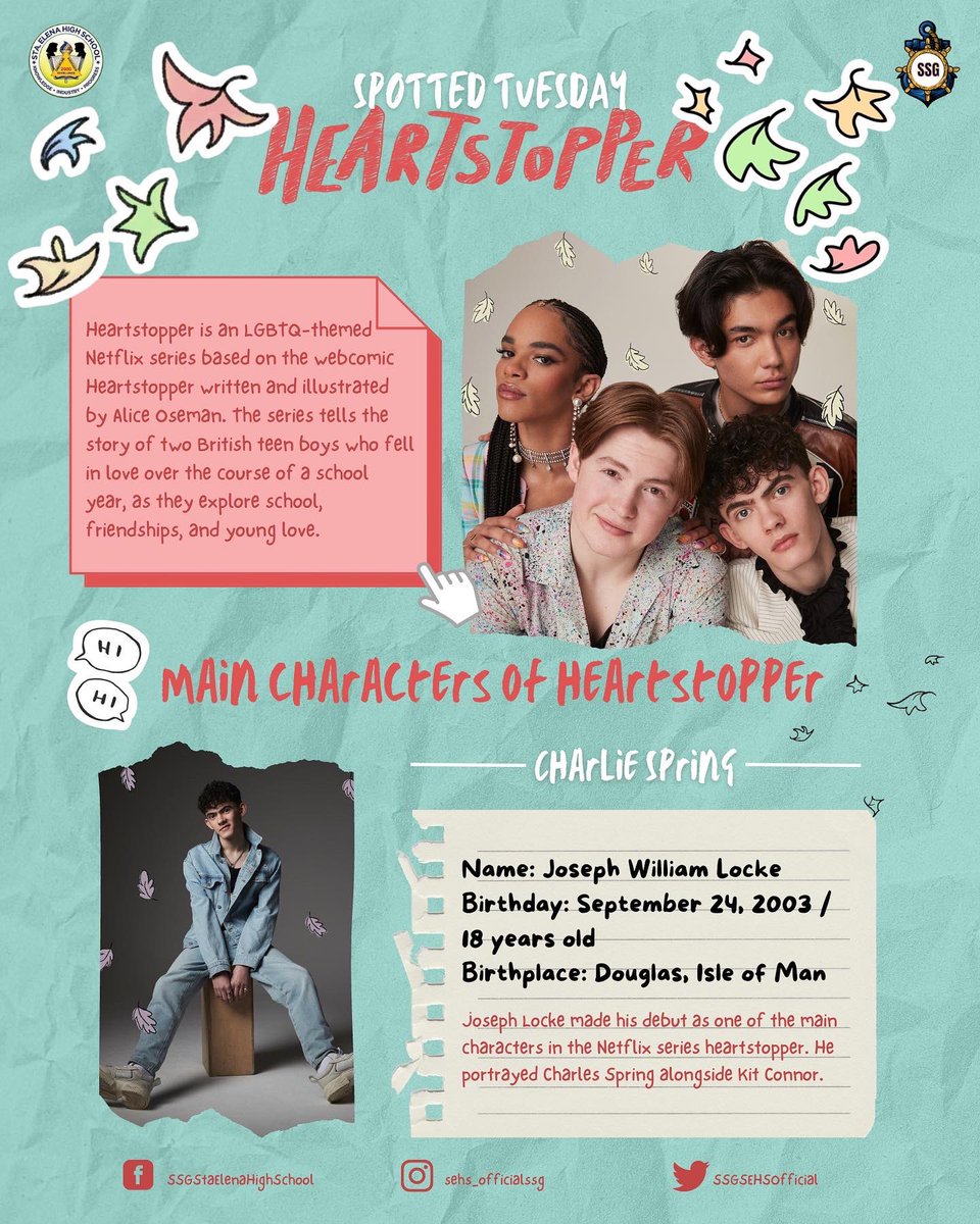 SSLGSEHS's tweet photo. Hello Elenians, love can be seen everywhere, at makikita talaga natin ito sa show na Heartstopper!
@netflix @joelocke03 @kit_connor @Yazdemand
"Love should never mean having to live in fear" -DaShanne Stokes
Can you spot any of these characters?
#SSGSEHS #SpottedTuesday https://t.co/Ep8rKkF3jH