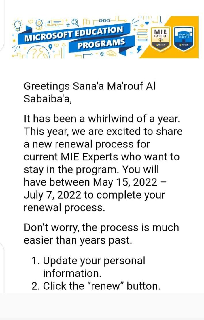 xGe6tp5P2tRPqb6's tweet photo. #MicrosoftTeams
@MicrosoftEDU
دعوة مايكروسوفت لي بأن أعيد الترشح لمسابقة
🇯🇴🇯🇴 📲🖥MIE Expert 2022-2023📲🖥🇯🇴🇯🇴
هذا العام للمرة الثانية على التوالي ...
ويُفتح باب الترشح بداية من ( يوم 15 مايو 2022 إلى يوم 7 يوليو 2022 )
#Microsoft_Edu
#MIE_EXPERT https://t.co/KbmLM8z0Hv
