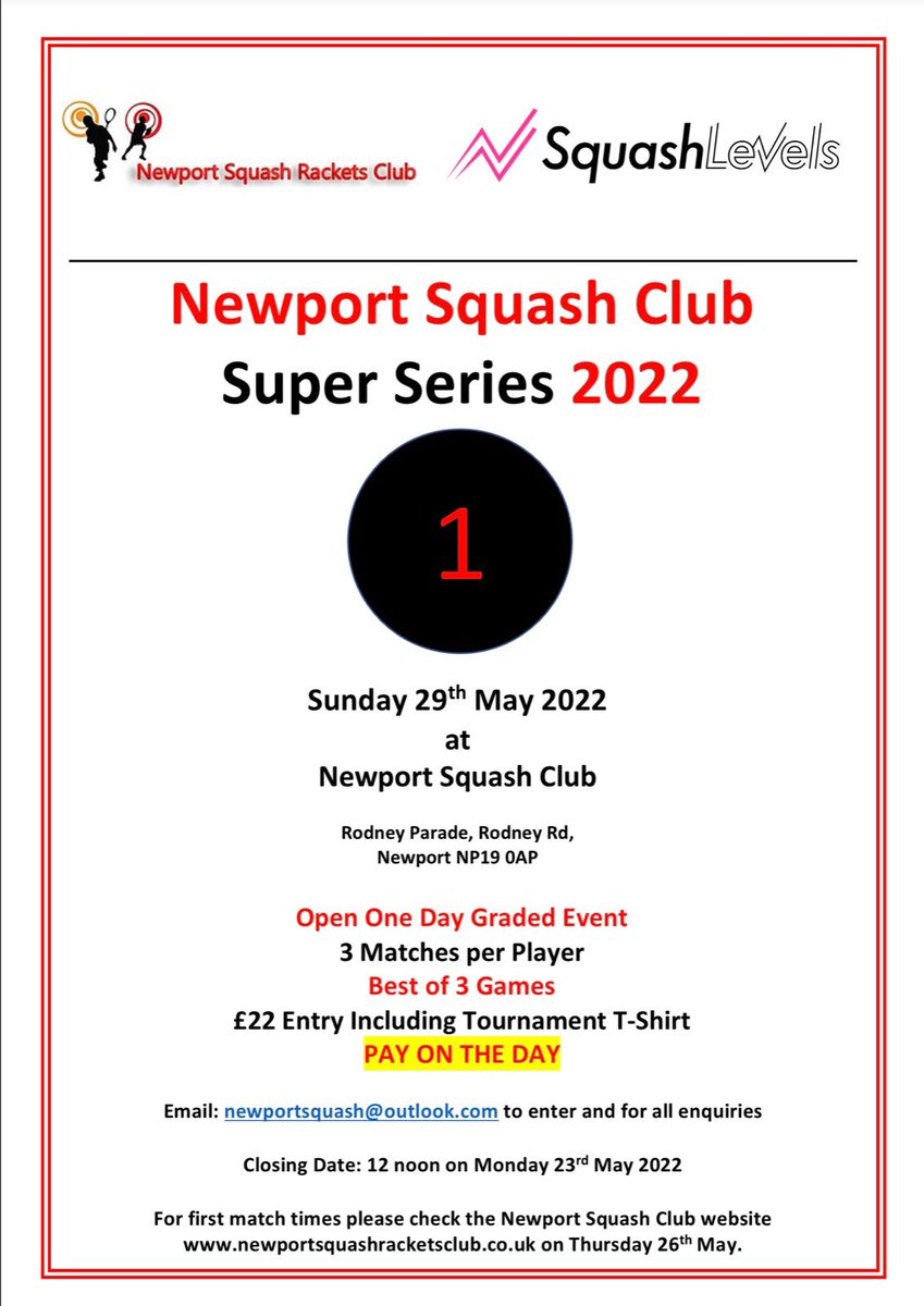 Don’t forget to get your entries in for what is sure to be a great day of squash! <a href="/sqwales/">🏴󠁧󠁢󠁷󠁬󠁳󠁿 SQUASH WALES</a> @GtSquash <a href="/RLSsquash/">RLS squash</a> <a href="/nicbirt_squash/">Nic Birt</a> <a href="/SallyEllenDavis/">Sally Davis</a> <a href="/RW_Squash/">RWSquash</a> <a href="/club_merthyr/">Merthyr Squash Club</a> <a href="/CowbridgeSquash/">Cowbridge Squash</a> <a href="/LlanSquashClub/">Llantrisant Squash</a> <a href="/ValeSquashTeam/">Vale Squash Team</a> <a href="/SwanseaSquash/">Swansea Tennis & Squash Club.</a> <a href="/BridgendSquash/">Bridgend Squash Club</a> <a href="/SquashRhiwbina1/">Rhiwbina Squash Club</a> <a href="/MetSquash/">Cardiff Met Squash</a>