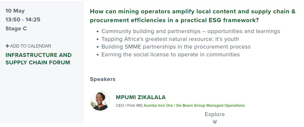 ewb_msv's tweet photo. #Localcontent will be on the agenda today at #MiningIndaba2022 during the Infrastructure and Supply Chain Forum with these two sessions at 13:50 and 15:25 https://t.co/tEr1tWsJGf #ESG #MI2022 https://t.co/1jyuKV7ZYp