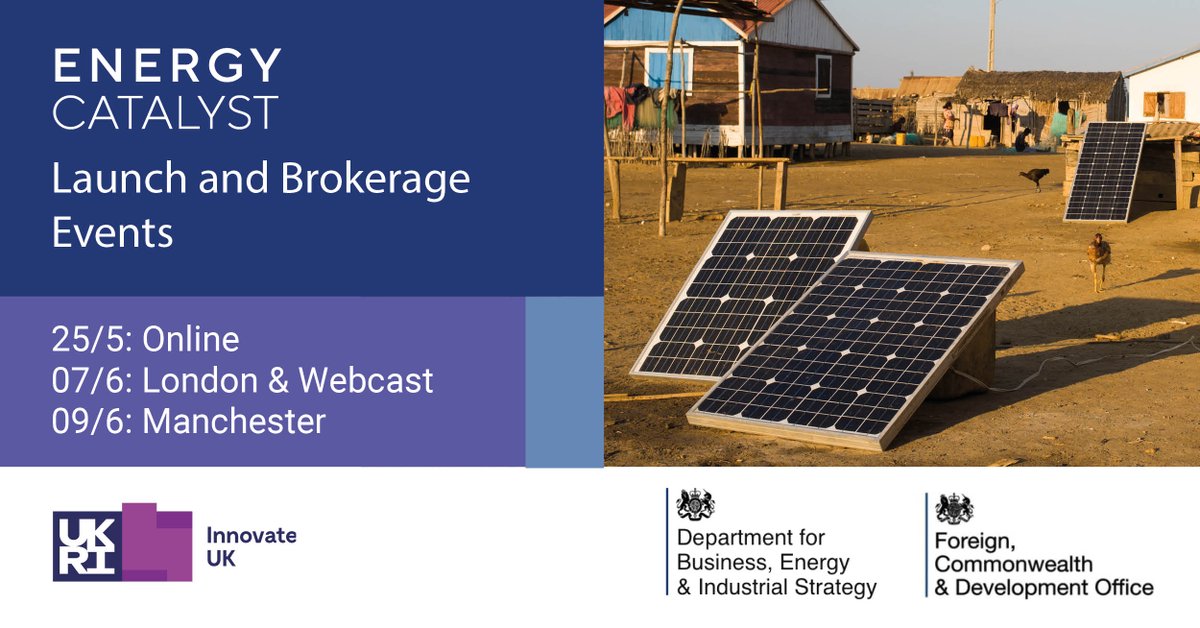 Global Alliance at Innovate UK Business Connect (@iuk_global) on Twitter photo We are delighted to announce three #EnergyCatalyst launch and brokerage events:
✅ Online event on 25th May,
✅ Hybrid event on 7th June in London and,
✅ Physical event on 9th June in Manchester.
Register: bit.ly/3947y1Y @InnovateUK @beisgovuk <a href="/FCDOResearch/">FCDO Research, Science and Technology</a> We are delighted to announce three #EnergyCatalyst launch and brokerage events:
✅ Online event on 25th May,
✅ Hybrid event on 7th June in London and,
✅ Physical event on 9th June in Manchester.
Register: bit.ly/3947y1Y @InnovateUK @beisgovuk <a href="/FCDOResearch/">FCDO Research, Science and Technology</a>