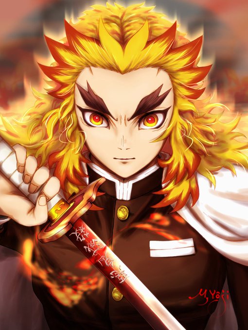 丸太のようじさんがTwitterに投稿した煉獄杏寿郎(鬼滅の刃)のイラスト。