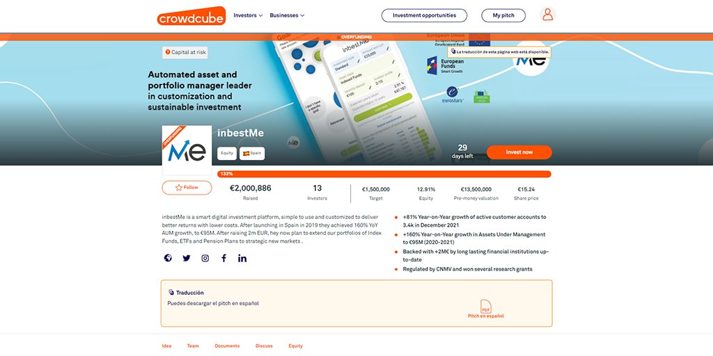 inbestMe's tweet photo. 🎉¡ESTAMOS DE CROWDFUNDING!🎉

¡Nuestra primera campaña en @Crowdcube acaba de arrancar! 

Regístrate en este link y accede a la fase anticipada para invertir, adelántate antes de que se habrá al público. Únete a los socios inversores ⬇️ https://t.co/H9cqY8oMGq https://t.co/NVuCjR6ufZ