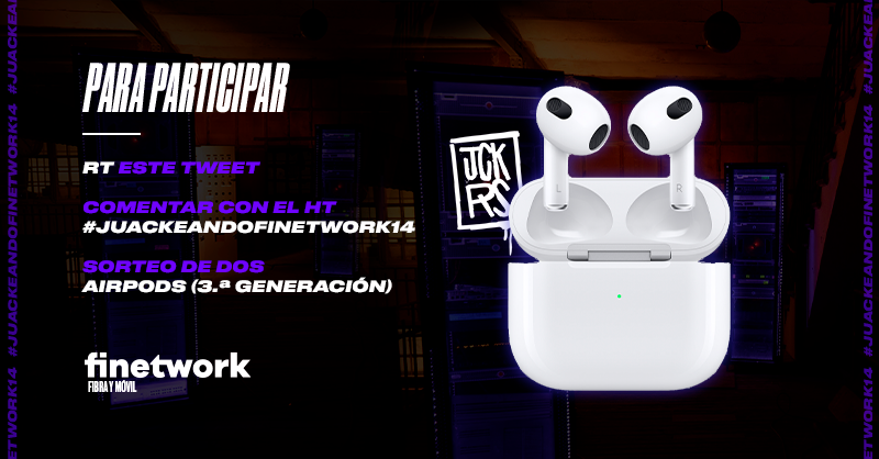 finetwork's tweet image. 💥 SORTEO 💥 JUACKEANDO EL MARTES. SORTEAMOS 2 AIRPODS 3º GENERACIÓN. Para participar:

1. RT este tweet.
2. Comentar con el HT #JuackeandoFinetwork14

A las 17:00h DECIMOS GANADORES. 

¡Mucha suerte a todos! 🍀