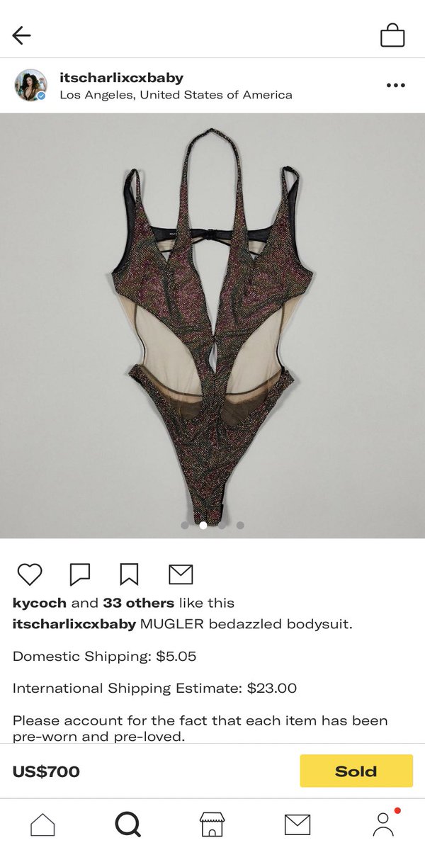 MISSXFACE's tweet photo. thinking about charli xcx saying she was going to cherish this mugler bodysuit forever and then selling it on depop https://t.co/9I4r66IViQ