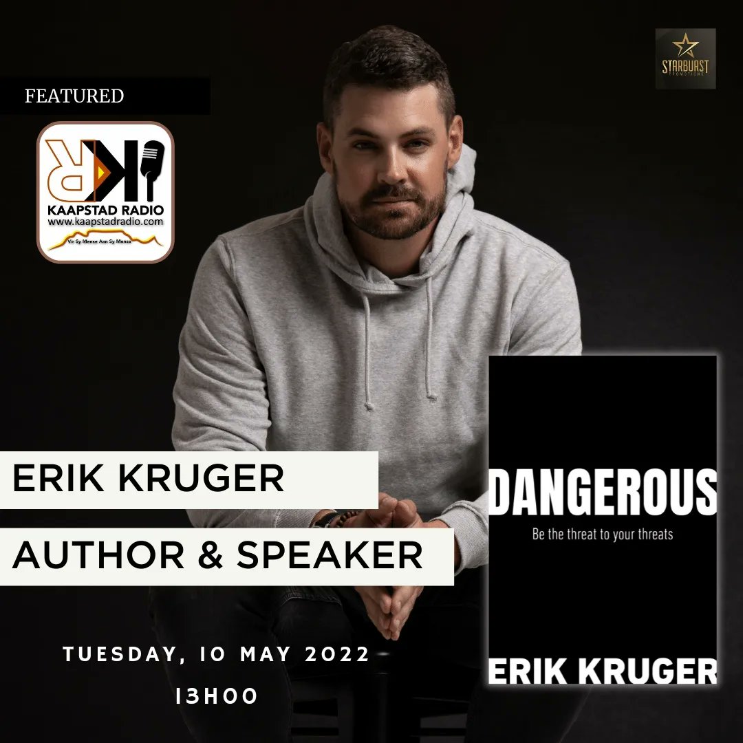 StarburstPromo's tweet photo. Om 13h00 vandag kuier @EricKruger by @KaapstadRadio en gesels oor sy #Topverkoper boek #Dangerous wat jou uitnooi om beter, sterker en vinniger te wees. Om gevaarlik te wees. Skakel in! https://t.co/k9z756IZHQ