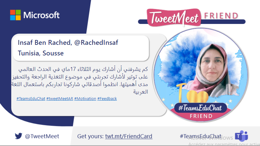 RachedInsaf's tweet photo. Very excited!
@TweetMeet
is back!
very excited! I am #TeamsEduChat FRIEND
The topic for this month is #Motivation and #Fedback
Join and share with us your practices!
Join and inspire us with #MicrosoftEdu
may 17, 2022 https://t.co/EDNheSHT6O