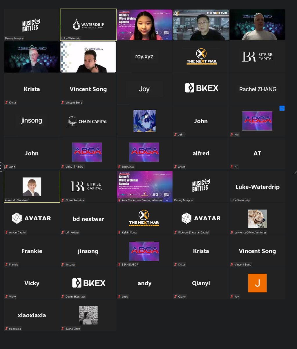 ABGA_Global's tweet photo. Congratulations to the successfully held of #ABGA 6th session‘#GameFi Wave’ Webinar👏
🔥Thanks 5 projects to give their wonderful presentation
🔥Thanks our Dimond &amp; Platinum members to give their professional guidance
@ZiberBugs
@1kPixel
@TheNextWar
@SkillGuilds
@musicbattlesapp https://t.co/hKwdEnDHe9